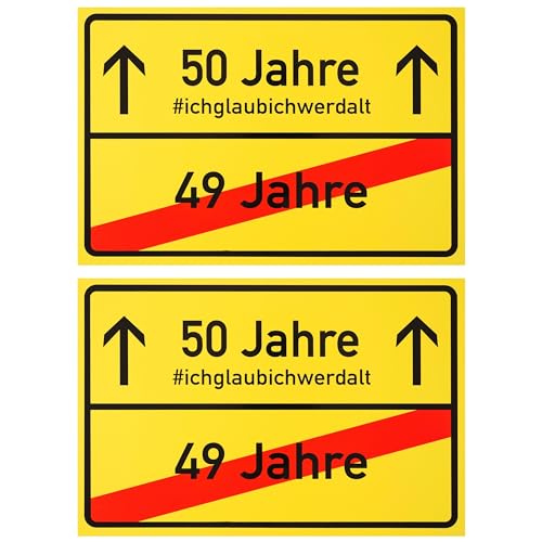 Ortsschild zum 50.Geburtstag, 2 Stück, 1 mm PVC, 30 x 20 cm, Scherzartikel für Geburtstagsgeschenk, Geburtstagsüberraschung 50 Jahre, Schild als Geburtstagsdekoration, lustiges Hinweisschild fünfzig von Your Day Mate