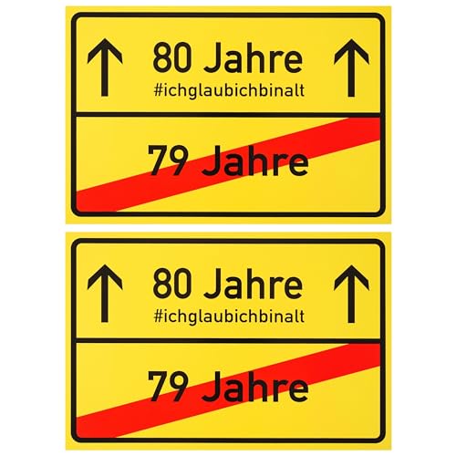 Ortsschild zum 80.Geburtstag, 2 Stück, 1 mm PVC, 30 x 20 cm, Scherzartikel für Geburtstagsgeschenk, Geburtstagsüberraschung 80 Jahre, Schild als Geburtstagsdekoration, lustiges Hinweisschild achtzig von Your Day Mate