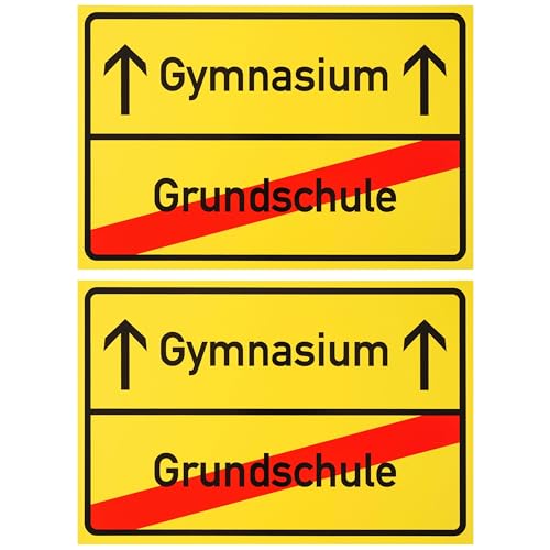 Ortsschild zum Start im Gymnasium, 2 Stück, 1 mm PVC, 30 x 20 cm, Scherzartikel für Beendigung der Grundschule und Start des Gymnasiums, Schild für Schulanfang, lustiges Hinweisschild Start Schulzeit von Your Day Mate