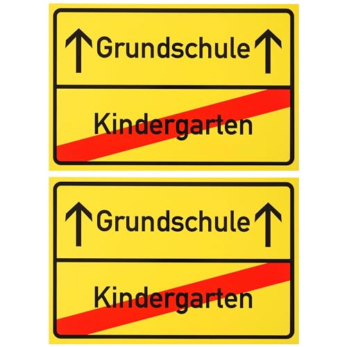 Ortsschild zur Einschulung, 2 Stück, 1 mm PVC, 30 x 20 cm, Scherzartikel für Beendigung des Kindergartens und Start der Grundschule, Schild für Schulanfang, lustiges Hinweisschild Start Schulzeit von Your Day Mate