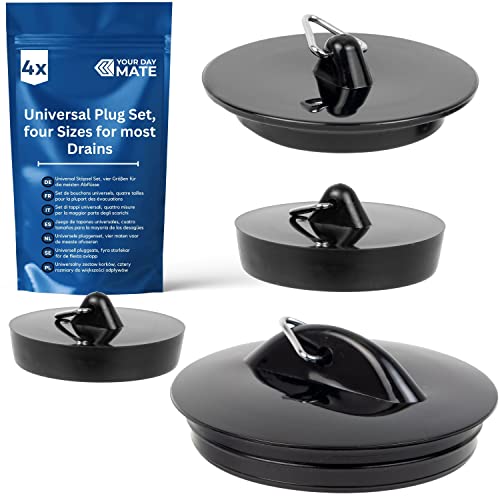 Universal Stöpsel Set, 4 Pack mit Allen Größen, in Schwarz, PVC Ablauf Stopfen für 1 1/2" - 1 3/4" - 2 Zoll Ventiloberteile, Abflussstöpsel Waschbecken, Waschbeckenstöpsel, Badewannenstöpsel Haushalt von Your Day Mate