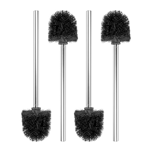 Premium Toilettenbürsten Set, 4 Stück, in Schwarz, Edelstahl Griff, Ø 8 cm Bürstenkopf, 26 x Ø 1,5 cm Stabgriff mit M14 Innengewinde, Abnehmbarer Klobesen Kopf, WC Ersatz Bürste, Klobürste mit Stiel von Your Day Mate