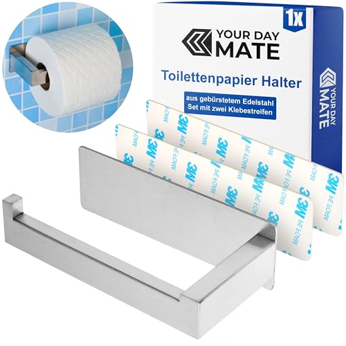 Edelstahl Toilettenpapierhalter zum Ankleben, 1 Set, in Silber-Farben, Halter für Klopapier, Selbstklebende WC Rollen Halterung, Klopapierhalterung zum Kleben, Bad Rollenhalter Klopapier, Wandhalter von Your Day Mate