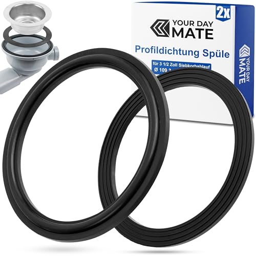 Profildichtung für Siebkorbablauf, 2 Stück, Ø 109 x 88 x 3,7 mm, für 3 1/2" Garnituren, kompatibel mit BLANCO, FRANKE, VIEGA, IKEA, uvm., Dichtungssatz Küchenarmatur, Lippendichtung Ventilablauf von Your Day Mate