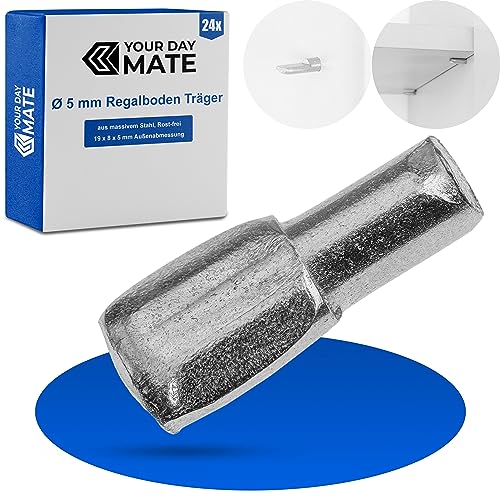 Regalboden Träger Stifte D5, 24 Stück, Bodenträger für Ø 5 mm Bohrlöcher, mit 11 x 8 mm Auflagefläche, aus massivem Stahl, Rost-frei, Einlegeboden Halter, Regalbodenträger Möbel, Regalstützen Schrank Regalboden Träger Stifte D5, 24 Stück, Bodenträger für Ø 5 mm Bohrlöcher, mit 11 x 8 mm Auflagefläche, aus massivem Stahl, Rost-frei, Einlegeboden Halter, Regalbodenträger Möbel, Regalstützen Schrank von Your Day Mate
