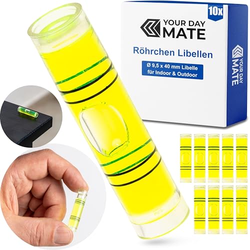 Röhrchen Libellen Set, 10 Stück, mit 40 x Ø 9,5 mm aussen, Wasserwaage ohne Beschriftung, Libelle Wasser Waage Rohr, 1-Weg Nivellierung, Dosenlibelle für Wohnwagen, Kamera, DIY, Spirit Level Bullseye von Your Day Mate