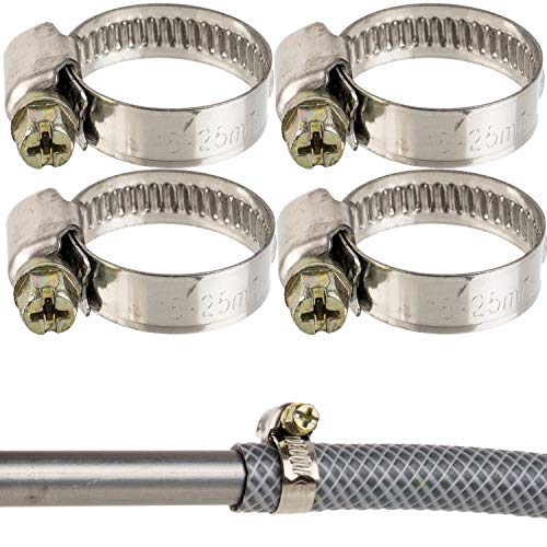 Schlauchschellen mit Schneckenantrieb, 4 Pack, Spannbereich Ø 16 - 25 mm, für 3/4" Schläuche, W2 Stahl, Kreuzschlitz SW 7, 9 mm Bandbreite, zur Fixierung von Waschmaschinen und Spülmaschinen Anschluss von Your Day Mate