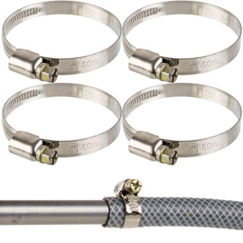 Schlauchschellen mit Schneckenantrieb, 4 Pack, Spannbereich Ø 40 - 60 mm, für 2" Schläuche, W2 Stahl, Kreuzschlitz SW 7, 9 mm Bandbreite, zur Fixierung von Waschmaschinen und Spülmaschinen Anschluss von Your Day Mate