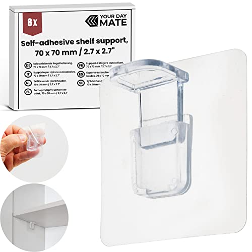 Selbstklebende Regalhalterung, 8 Pack, in Transparent, 70 x 70 mm extra starke Klebefläche, Schrankboden Halterung ohne Bohren und Schrauben, Einlegeboden Halter für Möbel, Glasboden, Fachbodenträger Selbstklebende Regalhalterung, 8 Pack, in Transparent, 70 x 70 mm extra starke Klebefläche, Schrankboden Halterung ohne Bohren und Schrauben, Einlegeboden Halter für Möbel, Glasboden, Fachbodenträger von Your Day Mate