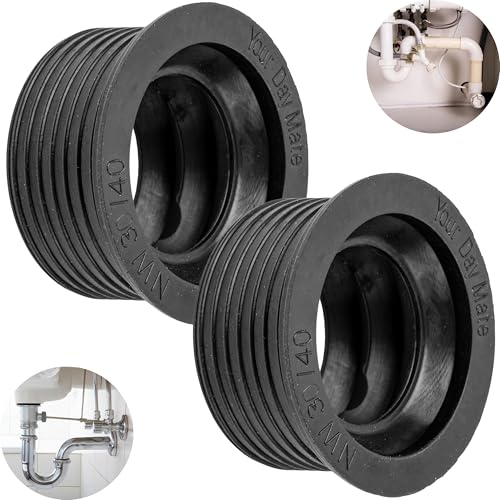 Siphon Gummimanschette, 2 Stück, aus Gummi, NW 30/40, für DN40 HT Abflussrohr Innen Ø 40 mm und 1 ¼" Siphon Rohr außen Ø 28-32 mm, Gumminippel mit Ø 45 mm Anschlag, 25 mm lange Siphondichtung von Your Day Mate