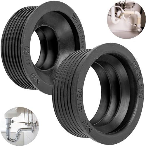Siphon Gummimanschetten, 2 Stück, NW 30/50 und NW 40/50, für DN50 Abflussrohr Innen Ø 50 mm und 1 ¼" bis 1 ½" Siphon Rohr außen Ø 28-40 mm, Ø 55 mm Anschlag Manschette, 25 mm langer Gumminippel von Your Day Mate