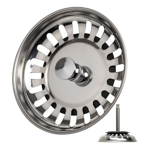 Spülbecken Siebkörbchen, 1 Pack, Ø 80 mm Siebkorb, in Edelstahl, Exzenter Zapfen ragt 52-97 mm tief in den Abfluss, Ø 8 mm Stift, Ersatzteil für Küchenspülen, Küchenabflusssieb, Siebkorbventil Spüle von Your Day Mate