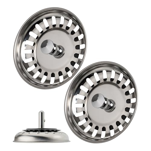 Spülbecken Siebkörbchen, 2 Pack, Ø 82 mm Siebkorb, in Edelstahl, Korb Zapfen ragt 25 mm tief in den Abfluss, Ø 7,8 mm Pin Stift, Ersatzteil für Küchenspülen, Küchenabflusssieb, Siebkorbventil Spüle von Your Day Mate