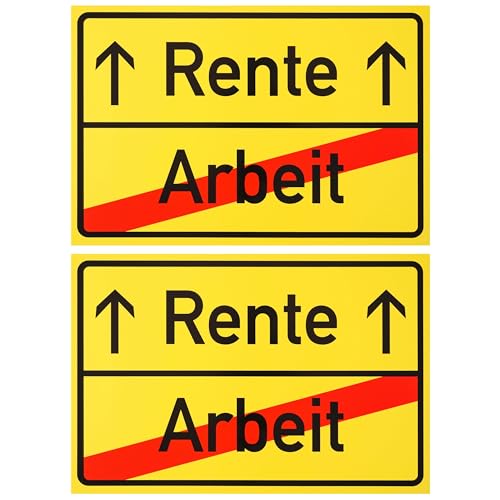 Start der Rente Schild, 2 Stück, 1 mm PVC, 30 x 20 cm, Scherzartikel für Rentner, Spaßschild mit Ortsschild Arbeit Rente, lustiges Hinweisschild für Ruhestand, Spaßartikel Geschenk Arbeitskollege Set von Your Day Mate