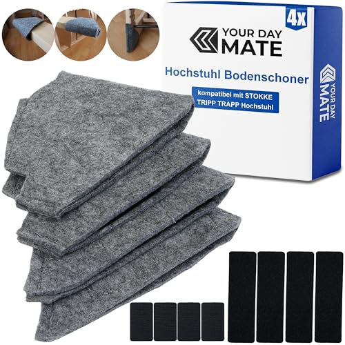 Stuhlbeinsocken, 4 Stück, kompatibel mit Stokke Tripp Trapp Hochstuhl, Bodenschoner in Grau, Stuhlbeinschoner aus Filz, Stuhlsocken mit Haken-Flausch-Band zur Befestigung, Kinderstuhl Bodenschutz von Your Day Mate