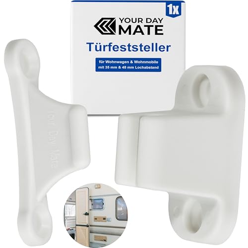 Türfeststeller für Wohnwagen, 1 Pack, in Weiß, zum Anschrauben, mit 35 mm und 48 mm Lochabstand, Türschloss Stauraum-Tür Camper, Türhalter Serviceklappe Wohnmobil, Türschnapper Campervan, Türsicherung von Your Day Mate