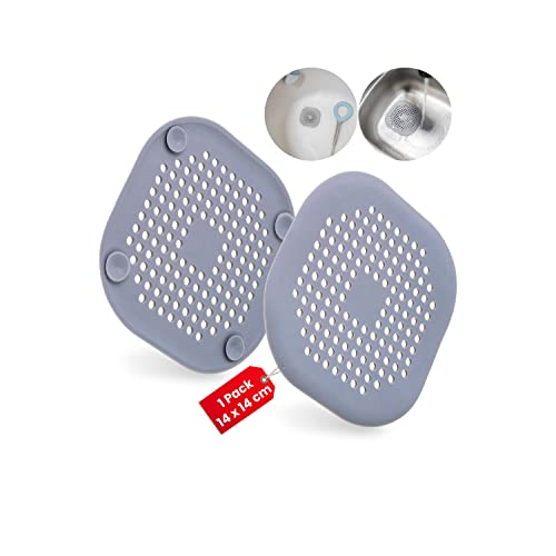 Universal Abflusssieb, 1 Stück, in Grau, aus TPR, Ø 14 x 14 cm, mit 4 Saugnäpfen für festen Halt, für Abflüsse bis Ø 10 cm, Ablaufsieb Spüle, Waschbecken, Badewanne, Dusche, Haarfilter Sieb Ablauf von Your Day Mate