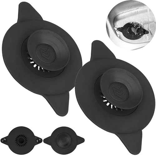 Universal Abflussstopfen, 2 Stück, Ø 11 cm, in Schwarz, aus Silikon, für bis Ø 100 mm Ventiloberteile, mit Saugnäpfen, Essensreste - und Haarsieb Filter, Abflusssieb für Spüle, Waschbecken, Badewanne von Your Day Mate