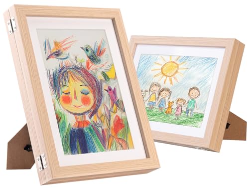 Your Design Bilderrahmen befüllbar: 2er-Set Bilderrahmen A4 mit Fach für 150 Kinderzeichnungen, Holz-Optik (aufklappbare, mit Bilderfach) von Your Design