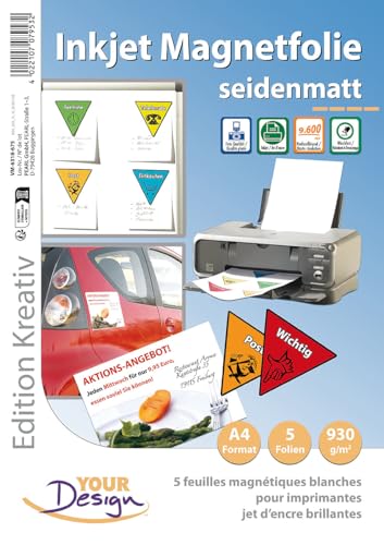 Your Design Magnetdruck: 5 Inkjet-Magnetfolien A4 matt/weiß (Magnetpapier, Magnetplatten A4, Kühlschrank) von Your Design