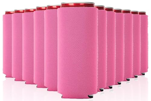 Schlanke Dosenkühlerhüllen, 12 Stück, blanko, faltbar, Neopren, 340 ml, Dosen-Isolatoren – Skinny Getränkekühler für Bier und Limonade – Sublimationsbereit (Rosa) von Your Dream Party Shop