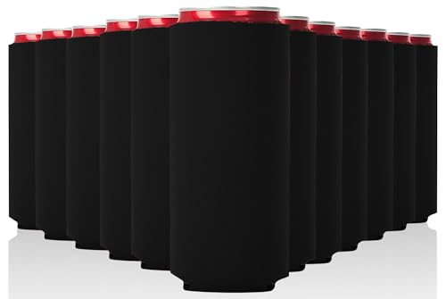 Schlanke Dosenkühlerhüllen, 12 Stück, blanko, faltbar, Neopren, 340 ml, Dosen-Isolatoren – Skinny Getränkekühler für Bier und Limonade – Sublimationsbereit (schwarz) von Your Dream Party Shop