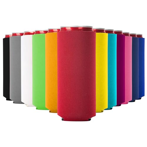 Schlanke Dosenkühlerhüllen, 12 Stück, blanko, faltbar, Neopren, 340 ml, Dosen-Isolatoren – Skinny Getränkekühler für Bier & Limonade – Sublimationsbereit (sortiert) von Your Dream Party Shop