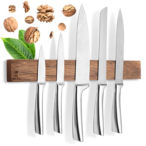 Messerleiste Magnetisch Holz- Selbstklebend ohne Bohren- XL Magnetleiste Messer bis zu 10 Messer- 43x6,2cm- [BOMBENFEST]- Messerblock Magnetisch aus Nussbaumholz für die Küche- Magnet Messerhalter von Your Fav .
