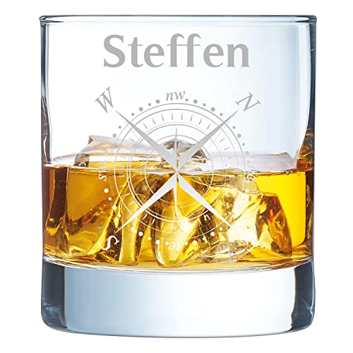 Your Gravur - Whiskey Glas mit Gravur - Name & Kompass - personalisiertes Whiskyglas mit 30cl - personalisierte Geschenke für Männer, Väter & Motorradfahrer - tolles personalisiertes Whiskey Glas von Your Gravur