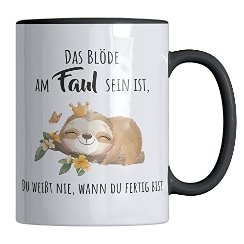 Your Gravur - Kaffee Tasse mit Spruch - DAS BLÖDE AM FAUL SEIN - Lustige Tassen - Faultier Tasse in verschiedenen Farben - Anti Stress Tasse als Geschenkidee - Schwarz von Your Gravur