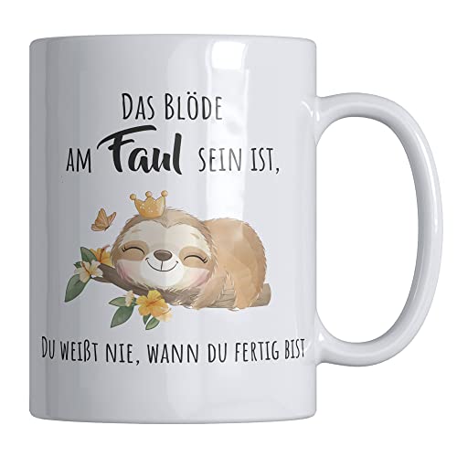 Your Gravur - Kaffee Tasse mit Spruch - DAS BLÖDE AM FAUL SEIN - Lustige Tassen - Faultier Tasse in verschiedenen Farben - Anti Stress Tasse als Geschenkidee - Weiß von Your Gravur