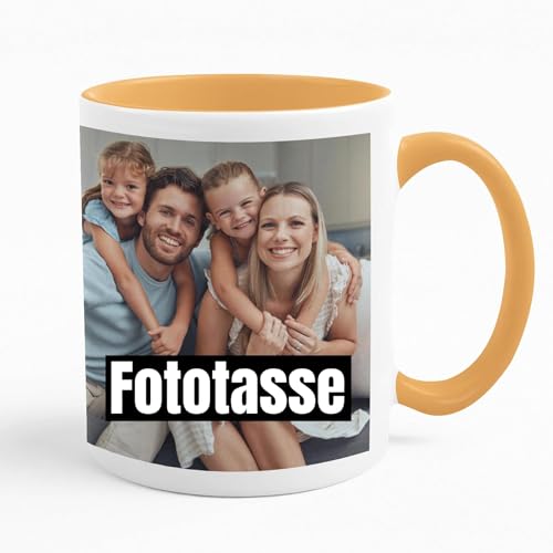 Creativgravur - Tasse mit Foto - Fototasse mit eigenem Bild & Text - Gelb - Fototasse als Geschenkidee - Tasse selbst gestalten mit eigenem Foto - Foto Becher von Your Gravur