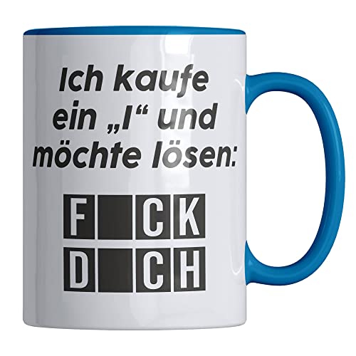 Your Gravur - Tasse mit Spruch - ICH KAUFE EIN I - Lustige Tassen - Kaffeetasse in verschiedenen Farben - Tasse als Geschenkidee für Arbeitskollegen - Kaffeetasse mit Witz – Blau von Your Gravur