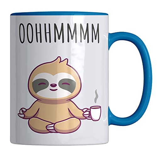 Your Gravur - Tasse mit Spruch - OOHHMMM - Lustige Tassen - Faultier Tasse in verschiedenen Farben - Anti Stress Tasse als Geschenkidee - Kaffeetasse mit Spruch - Blau von Your Gravur