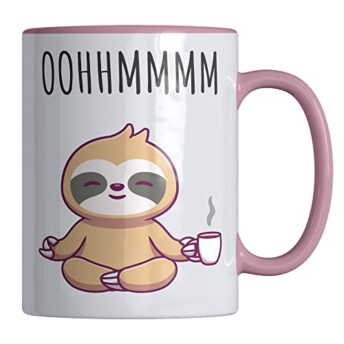 Your Gravur - Tasse mit Spruch - OOHHMMM - Lustige Tassen - Faultier Tasse in verschiedenen Farben - Anti Stress Tasse als Geschenkidee - Kaffeetasse mit Spruch - Rosa von Your Gravur