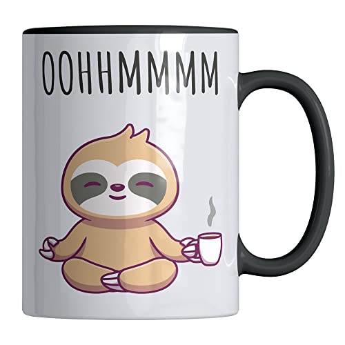 Your Gravur - Tasse mit Spruch - OOHHMMM - Lustige Tassen - Faultier Tasse in verschiedenen Farben - Anti Stress Tasse als Geschenkidee - Kaffeetasse mit Spruch - Schwarz von Your Gravur