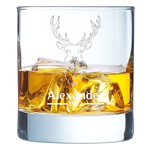 Your Gravur - Whiskey Glas mit Gravur - Hirsch - personalisiertes Whiskyglas mit 30cl - personalisierte Geschenke für Männer, Väter & Motorradfahrer - tolles personalisiertes Whiskey Glas von Your Gravur