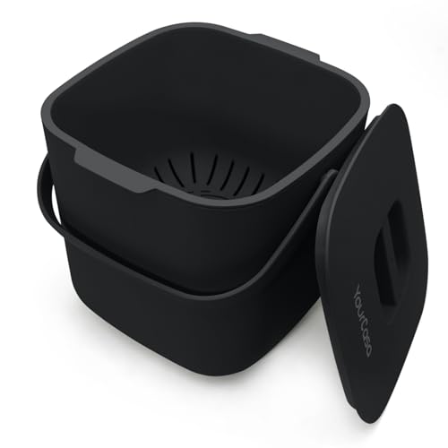 YourCasa Biomülleimer Küche - 4L Komposteimer für alltäglichen Biomüll Behälter - Spülmaschinenfest - Geruchsdicht - Sieb - Bio Mülleimer klein mit Deckel Eimer Bioabfallbehälter Biotonne (4L Schwarz) von YourCasa