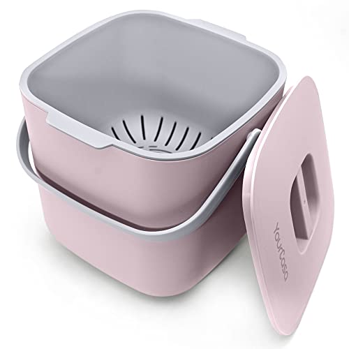 YourCasa Biomülleimer Küche - 4L - Komposteimer für alltäglichen Biomüll Behälter - Spülmaschinenfest - Geruchsdicht - Sieb - Bio Mülleimer klein mit Deckel Eimer Bioabfallbehälter Biotonne (4L Rosa) von YourCasa