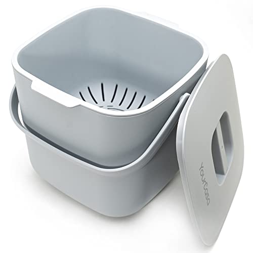 YourCasa Biomülleimer Küche - 4L - Komposteimer für alltäglichen Biomüll Behälter - Spülmaschinenfest - Geruchsdicht - Sieb - Bio Mülleimer klein mit Deckel Eimer Bioabfallbehälter Biotonne (4L Grau) von YourCasa
