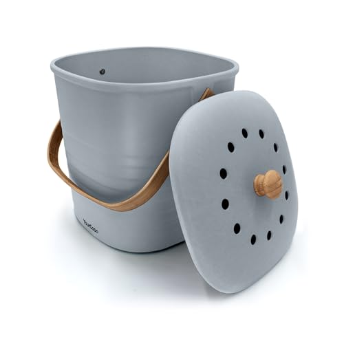 YourCasa Biomülleimer Küche klein 4L geruchsdicht für Biomüll - Komposteimer mit Aktivkohlefilter - nachhaltiger Bio Mülleimer mit Deckel Abfalleimer Behälter Bioabfallbehälter Biotonne (4L Grau) von YourCasa