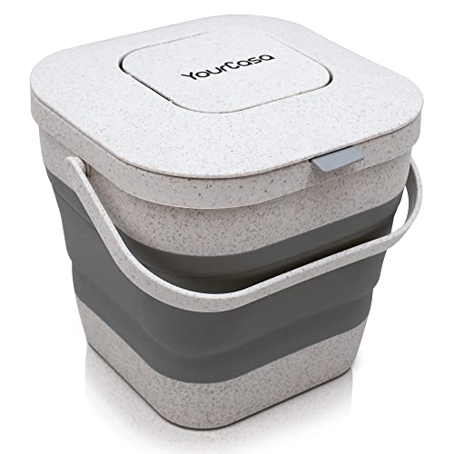 YourCasa® Bio Mülleimer faltbar - 4L Biomülleimer Küche klein mit geruchsdichtem Aktivkohlefilter-Deckel - spülmaschinenfest - auch ideal für Camping & Wohnmobil - Behälter für Biomüll (Grau) von YourCasa