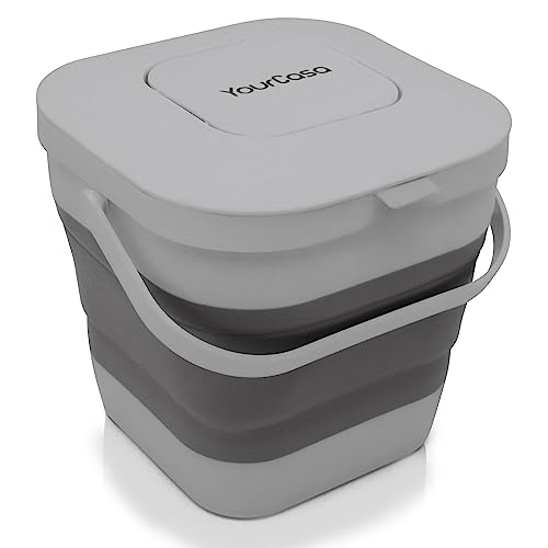YourCasa® Bio Mülleimer faltbar - 4L Biomülleimer Küche klein mit geruchsdichtem Aktivkohlefilter-Deckel - spülmaschinenfest - auch ideal für Camping & Wohnmobil - Behälter für Biomüll (Grau-Grau) von YourCasa
