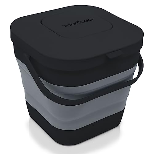 YourCasa® Bio Mülleimer faltbar - 4L Biomülleimer Küche klein mit geruchsdichtem Aktivkohlefilter-Deckel - spülmaschinenfest - auch ideal für Camping & Wohnmobil - Behälter für Biomüll (Schwarz) von YourCasa