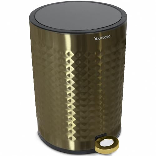 YourCasa® Mülleimer Bad 5L aus Edelstahl [Pyramiden Effekt] für Badezimmer und Wohnbereich - Kosmetikeimer mit Deckel & Softclose - Badezimmer Mülleimer Bad Mülleimer klein Abfalleimer Bad (Gold) von YourCasa