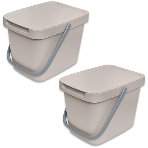YourCasa 2 STK. Biomülleimer Küche - 6L Komposteimer Küche für alltäglichen Biomüll Behälter - Mit Deckel und Wandaufhängung - Biomülleimer Küche klein - Bio Eimer Bio (Creme) von YourCasa