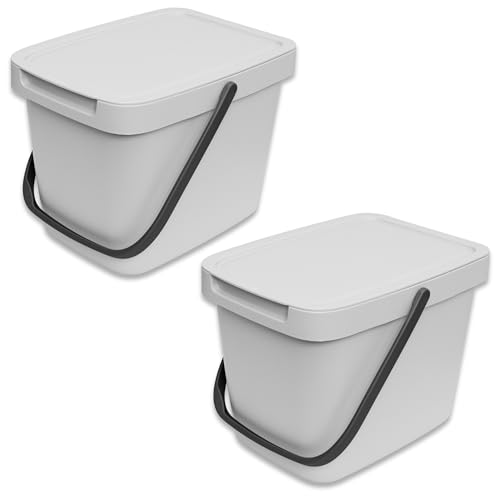 YourCasa 2 STK. Biomülleimer Küche - 6L Komposteimer Küche für alltäglichen Biomüll Behälter - Mit Deckel und Wandaufhängung - Biomülleimer Küche klein - Bio Eimer Bio (Grau) von YourCasa