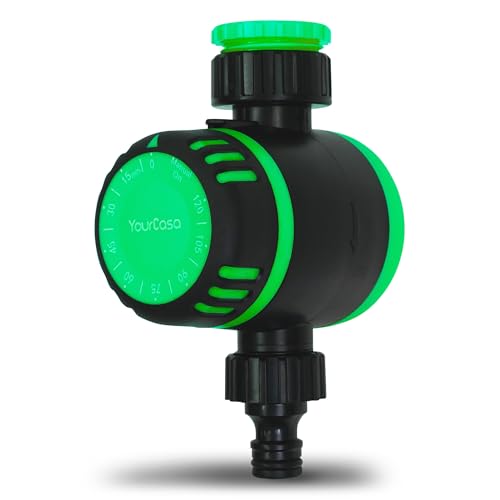 YourCasa Bewässerungsuhr MECHANISCH mit Filter [120 Min] - Zeitschaltuhr mit Schlauchkupplung zur Bewässerung - Wasserhahn Garten Wasser Zeitschaltuhr Bewässerungsautomat Wasserzeitschaltuhr (Grün) von YourCasa