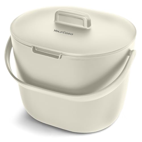 YourCasa Biomülleimer Küche 6L - Komposteimer für alltäglichen Biomüll Behälter Spülmaschinenfest - Geruchsdicht mit Sieb & ergonomischen Griff - Bio Mülleimer Klein Komposter Bioeimer (Creme) von YourCasa