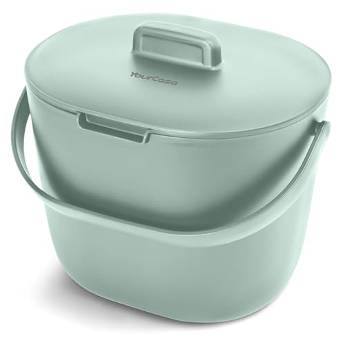 YourCasa Biomülleimer Küche 6L - Komposteimer für alltäglichen Biomüll Behälter Spülmaschinenfest - Geruchsdicht mit Sieb & ergonomischen Griff - Bio Mülleimer Klein Komposter Bioeimer (Mint) von YourCasa